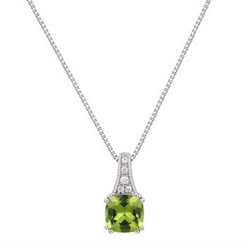 Rhodium Over Sterling Silver Square Gemstone With Lab-Created White Sapphire Accents Pendant Necklace