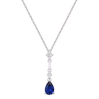 Rhodium Over Sterling Silver Teardrop Gemstone With Lab-Created White Sapphire Accents Pendant Necklace