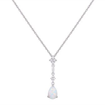 Rhodium Over Sterling Silver Teardrop Gemstone With Lab-Created White Sapphire Accents Pendant Necklace