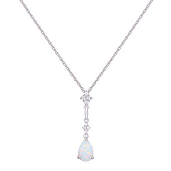Rhodium Over Sterling Silver Teardrop Gemstone With Lab-Created White Sapphire Accents Pendant Necklace