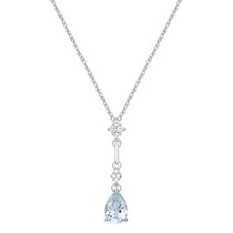 Rhodium Over Sterling Silver Teardrop Gemstone With Lab-Created White Sapphire Accents Pendant Necklace