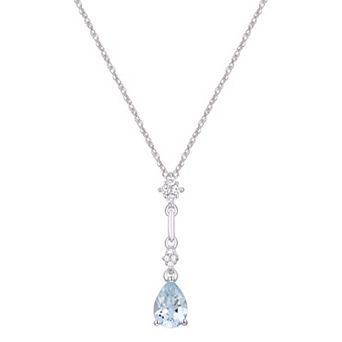 Rhodium Over Sterling Silver Teardrop Gemstone With Lab-Created White Sapphire Accents Pendant Necklace