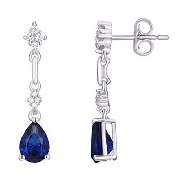 Rhodium Over Sterling Silver Gemstone With Lab-Created White Sapphire Accents Drop Post Dangle Earrings