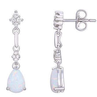 Rhodium Over Sterling Silver Gemstone With Lab-Created White Sapphire Accents Drop Post Dangle Earrings
