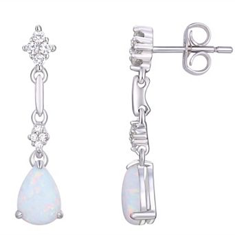 Rhodium Over Sterling Silver Gemstone With Lab-Created White Sapphire Accents Drop Post Dangle Earrings
