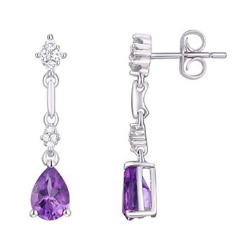 Rhodium Over Sterling Silver Gemstone With Lab-Created White Sapphire Accents Drop Post Dangle Earrings