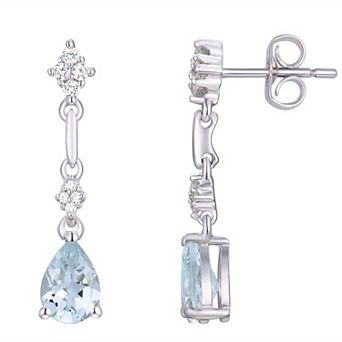 Rhodium Over Sterling Silver Gemstone With Lab-Created White Sapphire Accents Drop Post Dangle Earrings