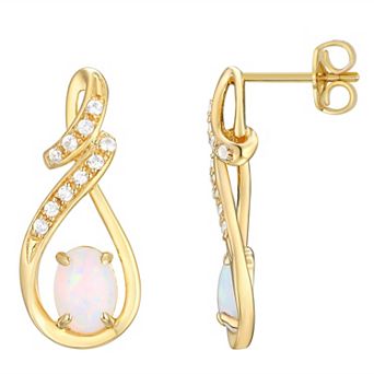 14k Gold Over Sterling Silver Lab-Created Opal With Lab-Created White Sapphire Accents Drop Post Earrings