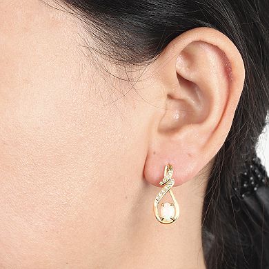 14k Gold Over Sterling Silver Lab-Created Opal With Lab-Created White Sapphire Accents Drop Post Earrings