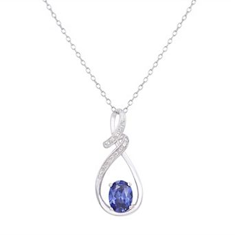 Rhodium Over Sterling Silver Simulated Tanzanite With Lab-Created White Sapphire Accents Pendant Necklace