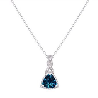 Rhodium Over Sterling Silver London Blue Topaz With White Topaz Accents Pendant Necklace
