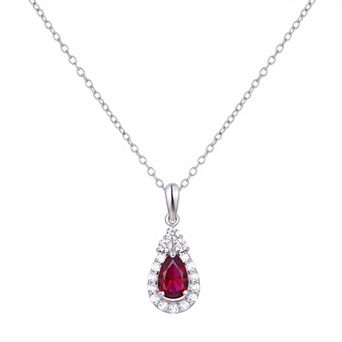 Rhodium Over Sterling Silver Lab-Created Ruby With Lab-Created White Sapphire Accents Pendant Necklace