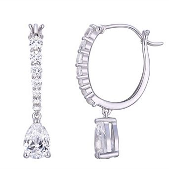 Rhodium Over Sterling Silver Lab-Created White Sapphire Hoop Earrings