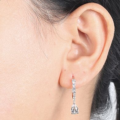 Rhodium Over Sterling Silver Lab-Created White Sapphire Hoop Earrings
