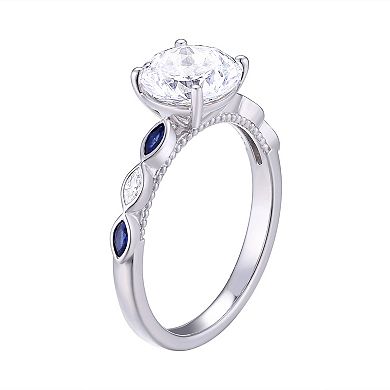 Sterling Silver White & Blue Sapphire Fashion Ring