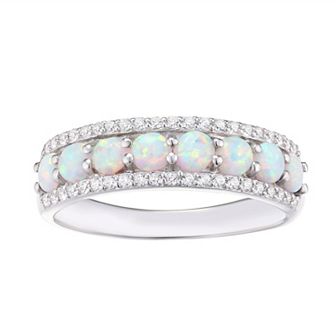 Sterling Silver Lab-Created White Opal & White Sapphire Ring