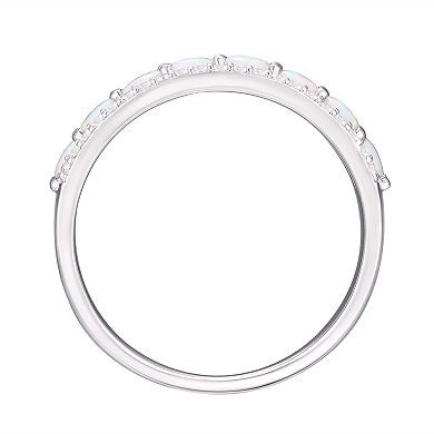 Sterling Silver Lab-Created White Opal & White Sapphire Ring