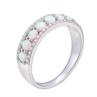 Sterling Silver Lab-Created White Opal & White Sapphire Ring