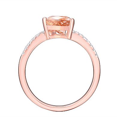 14k Rose Gold Over Silver Simulated Morganite & Cubic Zirconia Blue Sapphire Ring