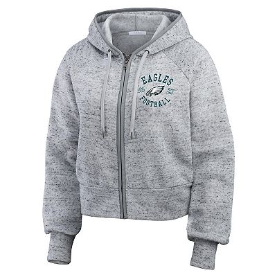 Women s WEAR by Erin Andrews Heather Gray Philadelphia Eagles Speckled Fleece Cropped Full Zip Hoodie