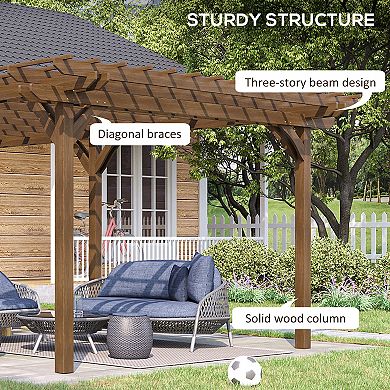 Outsunny 12' X 20' Wooden Pergola Outdoor Gazebo With Stable Structure