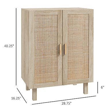 Kitchen Storage Organizer Cabinet W/ 2 Rattan Doors & Adjustable Shelves