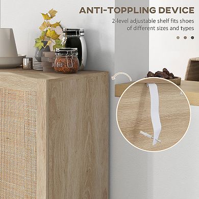Kitchen Storage Organizer Cabinet W/ 2 Rattan Doors & Adjustable Shelves