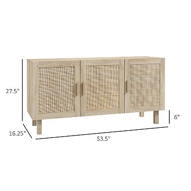 Kitchen Storage Organizer Cabinet W/3 Rattan Doors & Adjustable Shelves, Natural