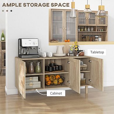 Kitchen Storage Organizer Cabinet W/3 Rattan Doors & Adjustable Shelves, Natural