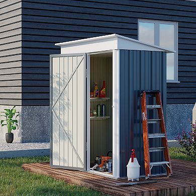 Outsunny 5x3 Ft Small Steel Outdoor Storage Shed With Floor, Cool Gray