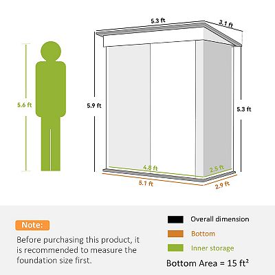 Outsunny 5ft x 3' Metal Outdoor Storage Shed with Lockable Doors