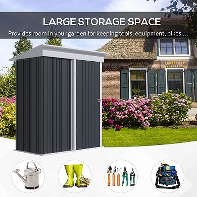 Outsunny 5x3 Ft Small Steel Outdoor Storage Shed With Floor, Cool Gray