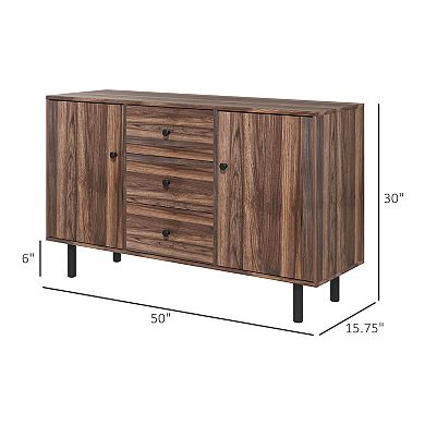 Homcom Kitchen Sideboard With 2 Cabinets 3 Drawers Buffet Table, Brown