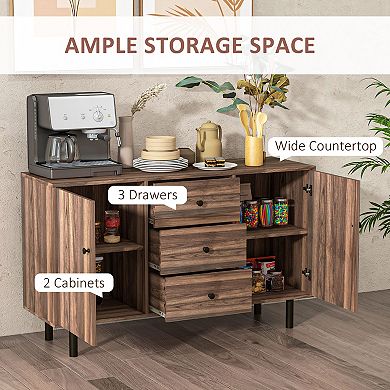 Homcom Kitchen Sideboard With 2 Cabinets 3 Drawers Buffet Table, Brown