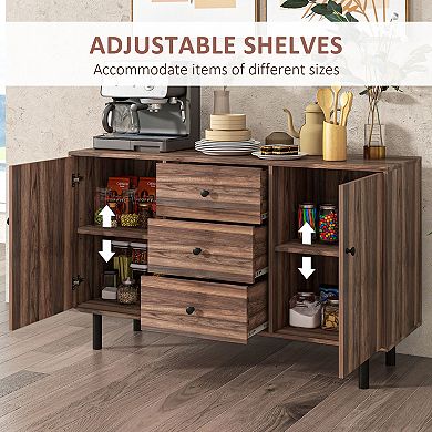 Homcom Kitchen Sideboard With 2 Cabinets 3 Drawers Buffet Table, Brown