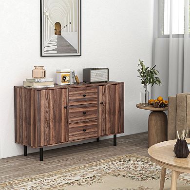 Homcom Kitchen Sideboard With 2 Cabinets 3 Drawers Buffet Table, Brown