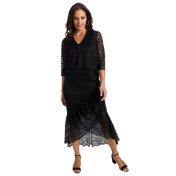 Jessica London 2-Piece Lace Tulip Jacket Dress - 28 W, Black
