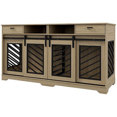 Pawhut 66" Dog Crate Furniture With Removable Divider, Drawers