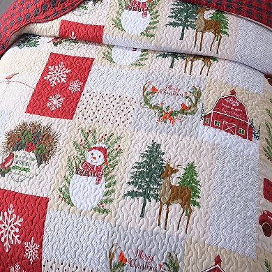 Marcielo 3 Piece Christmas Quilt Bedspread Snowman