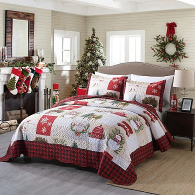 Marcielo 3 Piece Christmas Quilt Bedspread Snowman