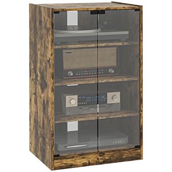 Homcom 5 tier Media Stand Cabinet With Adjustable Shelves And Glass Doors