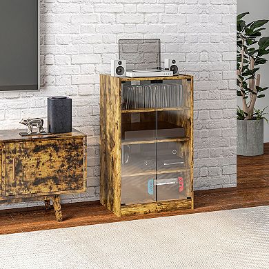Homcom 5-tier Media Stand Cabinet With Adjustable Shelves And Glass Doors
