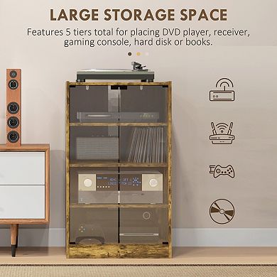 Homcom 5-tier Media Stand Cabinet With Adjustable Shelves And Glass Doors