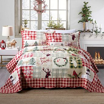 Marcielo 3 pc Snowman Christmas Quilt Bedspread Set
