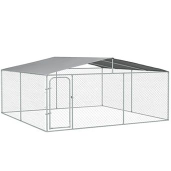 Pawhut Dog Kennel Outdoor Dog Run W/ Canopy, 15' X 15' X 7.5'