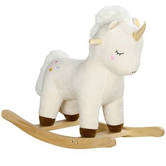 Qaba Rocking Horse Plush Ride On Unicorn With Realistic Sound For 2-4 Years
