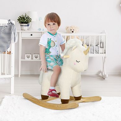 Qaba Rocking Horse Plush Ride On Unicorn With Realistic Sound For 2-4 Years
