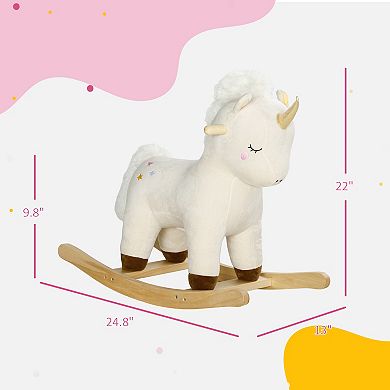 Qaba Rocking Horse Plush Ride On Unicorn With Realistic Sound For 2-4 Years