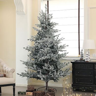 Homcom 7.5ft Artificial Nordic Pine Christmas Tree With Snow, Easy Assembly