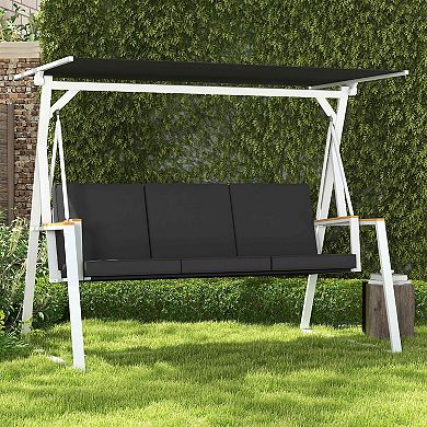 Outsunny 3-seat Porch Swing With Adjustable Canopy Removable Cushions